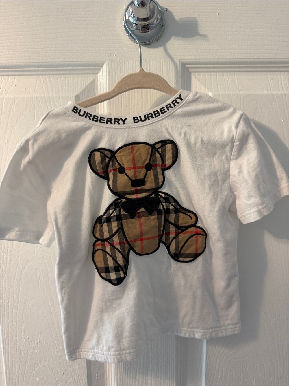 Burberry White Kids Tee with Check Teddy Appliqué 2Y